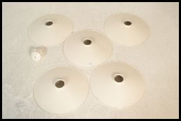 Light Shades - A group of five retro industrial factory style UFO form lampshades having white
