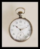 An early 20th century Longines 800 silver Grand Prix Winner open faced pocket watch. Sub dial with