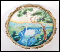 A late 19th/ early 20th Century Art Nouveau ceramic card / pin tray, having an enamelled scene of