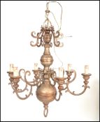 A 20th Century contemporary 19th century style brass six branch electric chandelier ceiling light,