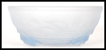 An Art Deco 1930's Jobling blue opaline pressed glass centrepiece rose bowl having three raised