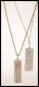 Two silver hallmarked ingot pendant necklaces, both hallmarked for Sheffield 1977, both on stamped