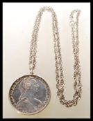An 1780 Maria Theresia Austrian silver thaler coin, set to a hallmarked for Birmingham silver chain,