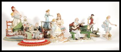 A large collection of 20th century Capodimonte figurines, to include: Romeo & Juliet, Trump,