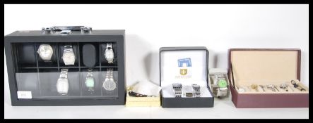 A collection of 20th Century watches and watch boxes to include, boxed his and hers Swiss line