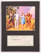 RARE WIZARD OF OZ TIN MAN JACK HALEY SIGNED PRESENTATION CHEQUE