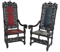 PAIR 19TH CENTURY CAROLEAN MANNER OAK EBONISED THR