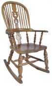 19TH CENTURY COUNTRY ELM BROADARM WINDSOR ROCKING