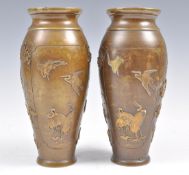 PAIR OF JAPANESE MEIJI BRONZE AND MIXED METAL VASE