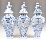A SET OF THREE ANTIQUE DELFT BLUE AND WHITE JARS A