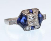 18CT WHITE GOLD DIAMOND AND SAPPHIRE ART DECO STYL