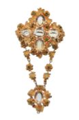 18CT GOLD GEORGE III TOPAZ EMERALD PENDANT BROOCH