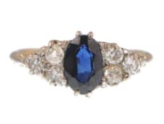 18CT GOLD SAPPHIRE AND DIAMOND RING ON GYPSY SETTI