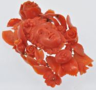 19TH CENTURY GOLD AND CORAL BROOCH - GREEK GOD DIO