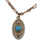 A late Victorian gold, turquoise enamel & seed pea