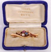 VICTORIAN 15CT RUBY SAPPHIRE AND DIAMOND BROOCH