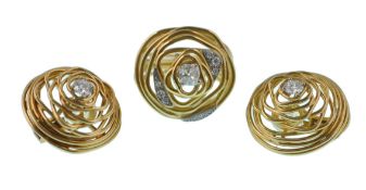 GRIMA : 18CT GOLD AND DIAMOND RING & EARRING SUITE