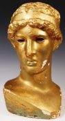 A 20TH CENTURY NEOCLASSICAL PLASTER CAST HEAD / BUST OF APOLLO