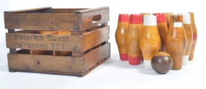 20TH CENTURY RETRO VINTAGE WOODEN SKITTLES AND BALL