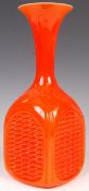 SCANDINAVIAN STUDIO ART GLASS BASKET WEAVE TANGERINE VASE