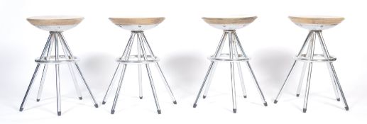 RETRO VINTAGE 20TH CENTURY TUBULAR METAL AND PLYWOOD STOOLS
