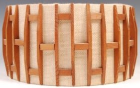 20TH CENTURY RETRO VINTAGE HESSIAN AND TEAK LIGHT SHADE