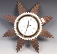 VINTAGE 20TH CENTURY METAMEC SUNBURST WALL CLOCK