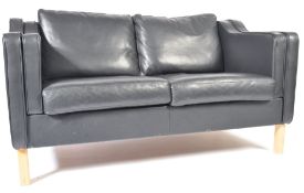 DANISH BLACK LEATHER BORGE MOGENSEN STYLE TWO SEAT SOFA SETTEE