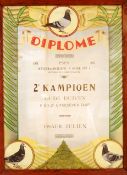 1950'S GERMAN PIGEON RACING DIPLOMA IN FRAME.