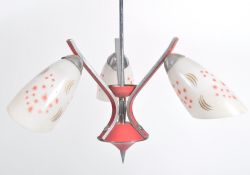 1950'S ATOMIC SPUTNIK THREE BRANCH CHROME ELECTROLIER CHANDELIER