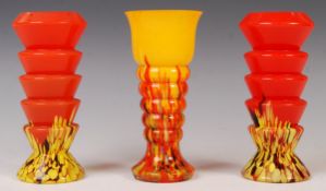 KRALIK 1920'S BOHEMIAN CZECH SPATTER STUDIO ART GLASS VASES