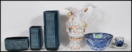 A group of ceramics to include George Jones Abbey blue and white bowl together with a Sevres style