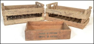 A collection of vintage mid 20th Century fruit / potato farmers storage / transportation wooden