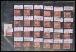 GB Victorian stamps. A study of antique penny values both 1d Red (75) and 1d Lilac (99).