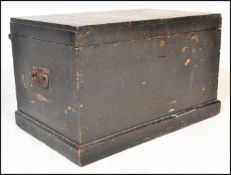 A 19th Century Victorian ebonised pine blanket box / chest, hinged  top opening to reveal candle box