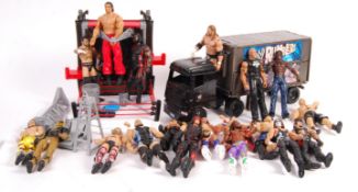 COLLECTION OF MATTEL MADE WWE ACTION FIGURES AND PLAYSET