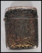 A 19th Century Victorian silver hallmarked chase engraved match vesta, Birmingham assay, dating to