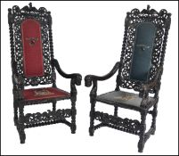 PAIR 19TH CENTURY CAROLEAN MANNER OAK EBONISED THR