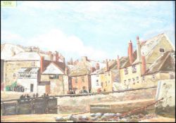 A 20th Century St. Ives oil painting by A. Inger of a Cornwall fishing village. Signed to bottom