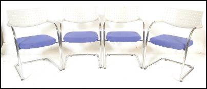 A set of 4 genuine Antonio Citterio for Vitra ' Visavis ' blue and white resin cast pierced back