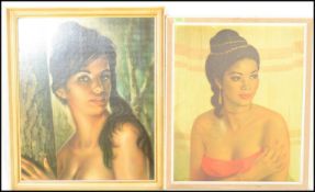 A vintage retro 20th century framed 1960's coloured print of a partly clad Female after J H Lynch