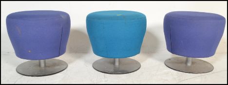 A set of three vintage retro contemporary mushroom stools, large oversized seat pads raised on