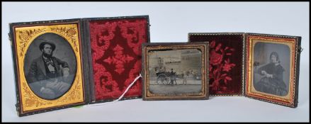 A group of three 19th Century Victorian Daguerreotype portrait photographs, one depicting a