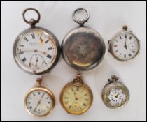A group of five vintage pocket and fob watched to include an open faced J. W. Benson London silver