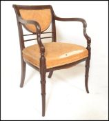 A Good 19th century George III Regency mahogany desk chair. Raised on faux bamboo carved legs with