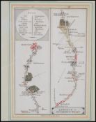 A framed and glazed road map for Lewisham to Tunbridge Wells used by coaches, having a list on