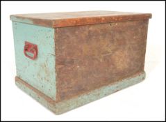 A 19th Century Victorian pine blanket box / chest, hinged scrubbed top opening to reveal candle