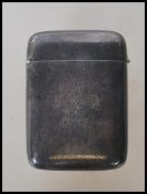 A 19th Century high Victorian silver hallmarked hinged top match vesta / strike. Inscribed to the