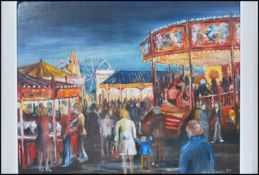 John Berry - A 20th Century oil on board painting depicting a busy fairground at night. Signed to