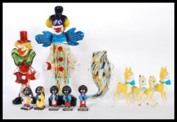 A mixed lot of 20th Century ceramic and other items to include two Murano clowns and a Murano